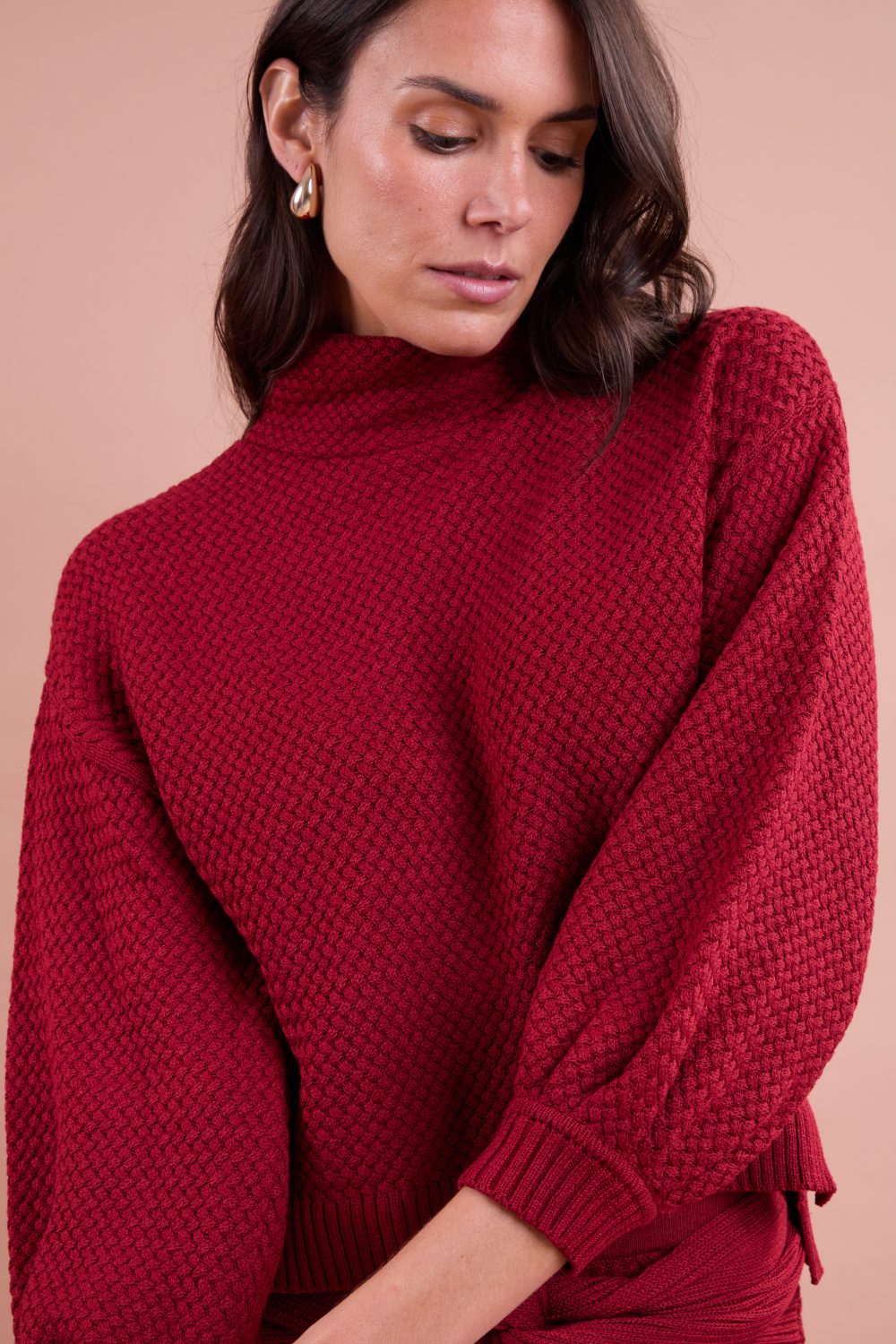 SUETER GOLA ALTA TRICOT - VERMELHO PROFUNDO