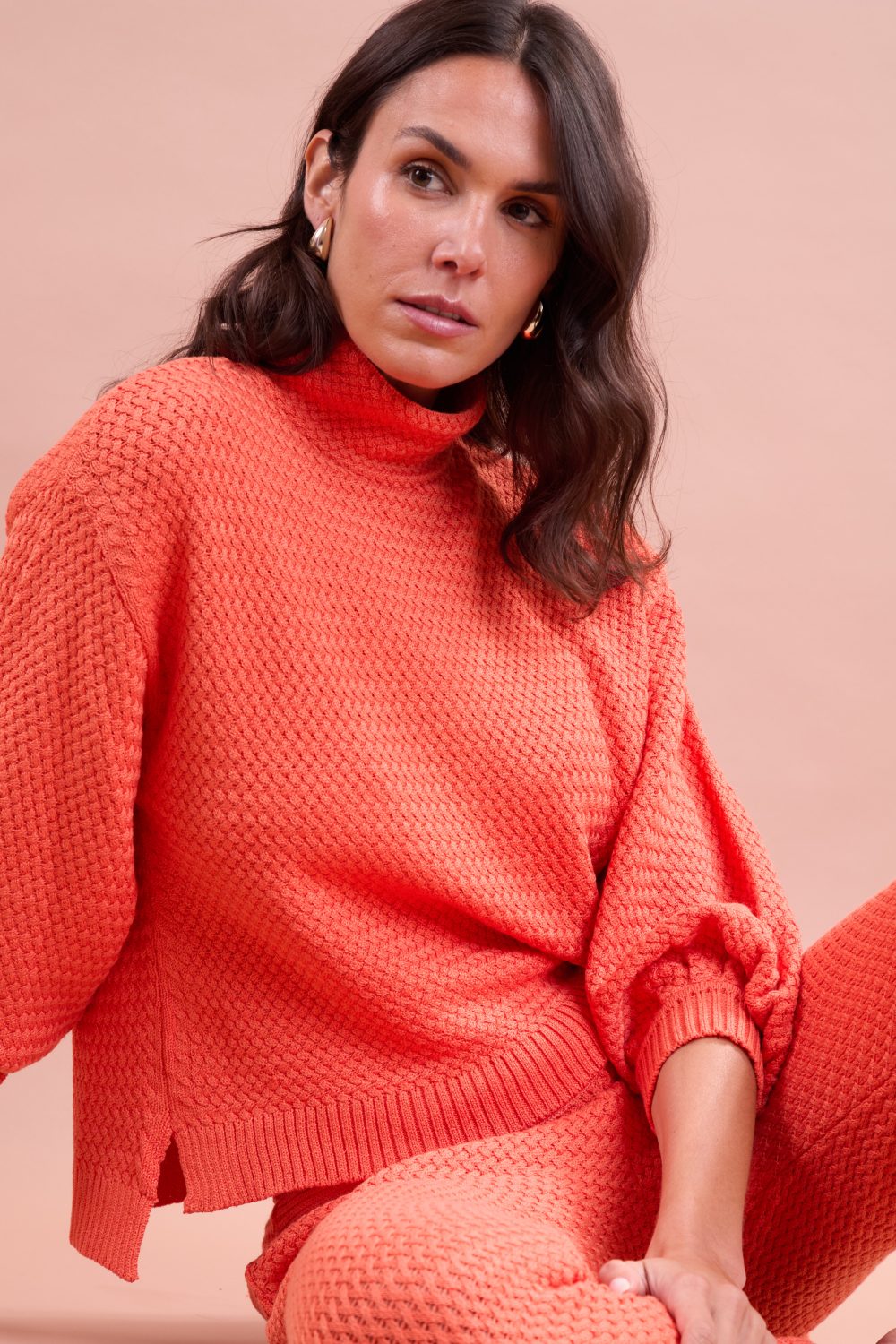 SUETER GOLA ALTA TRICOT - LARANJA SUNSET