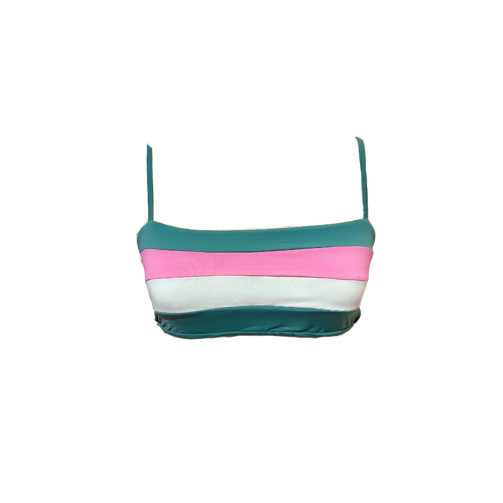 TOP GERIBA TRICOLOR - VERDE ALECRIM/ OFF/ PINK